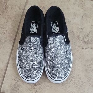 Vans Black and White Slip-On Sneakers
